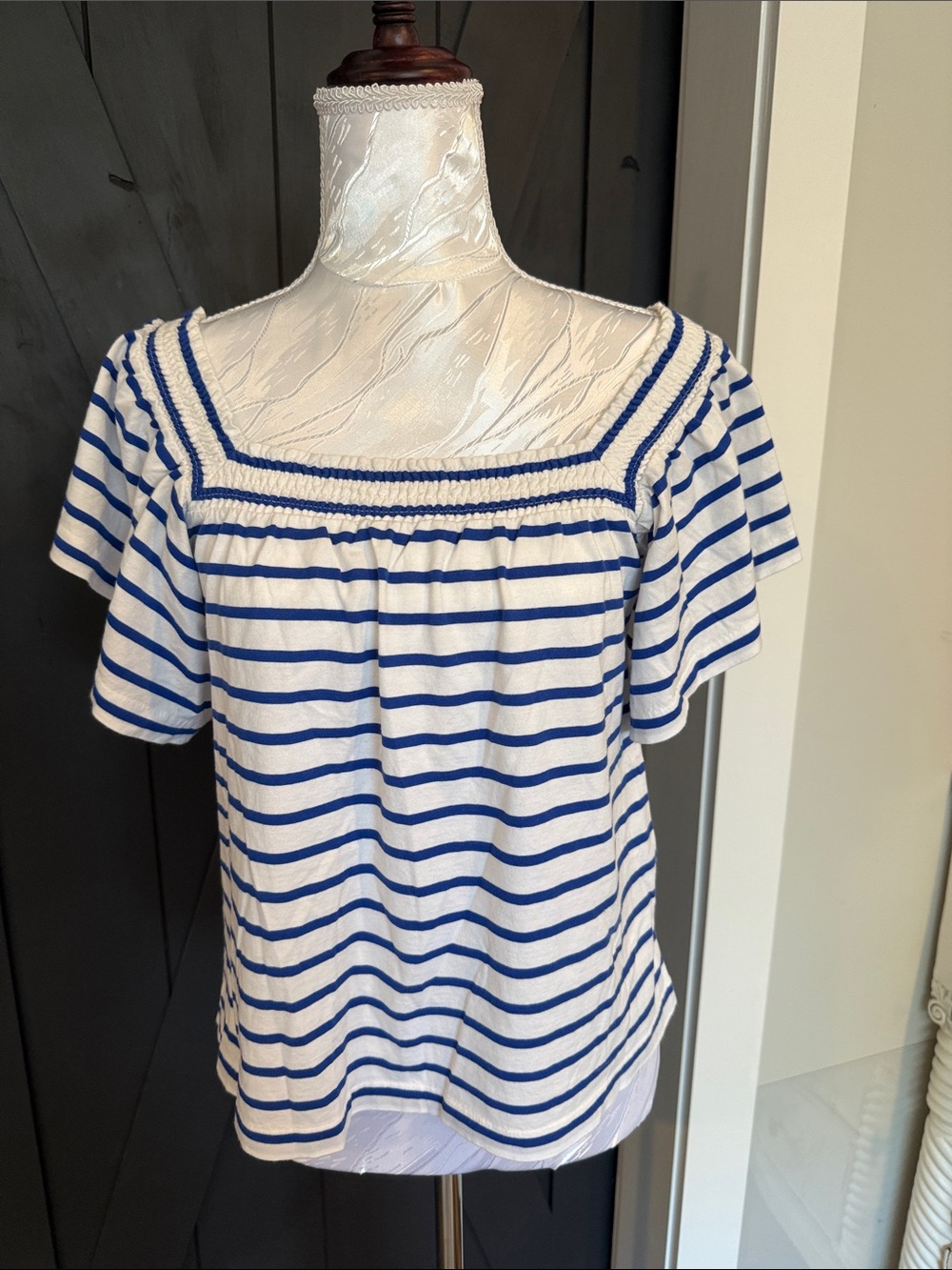 J. Crew Blue & White Striped Square-Neck Tee